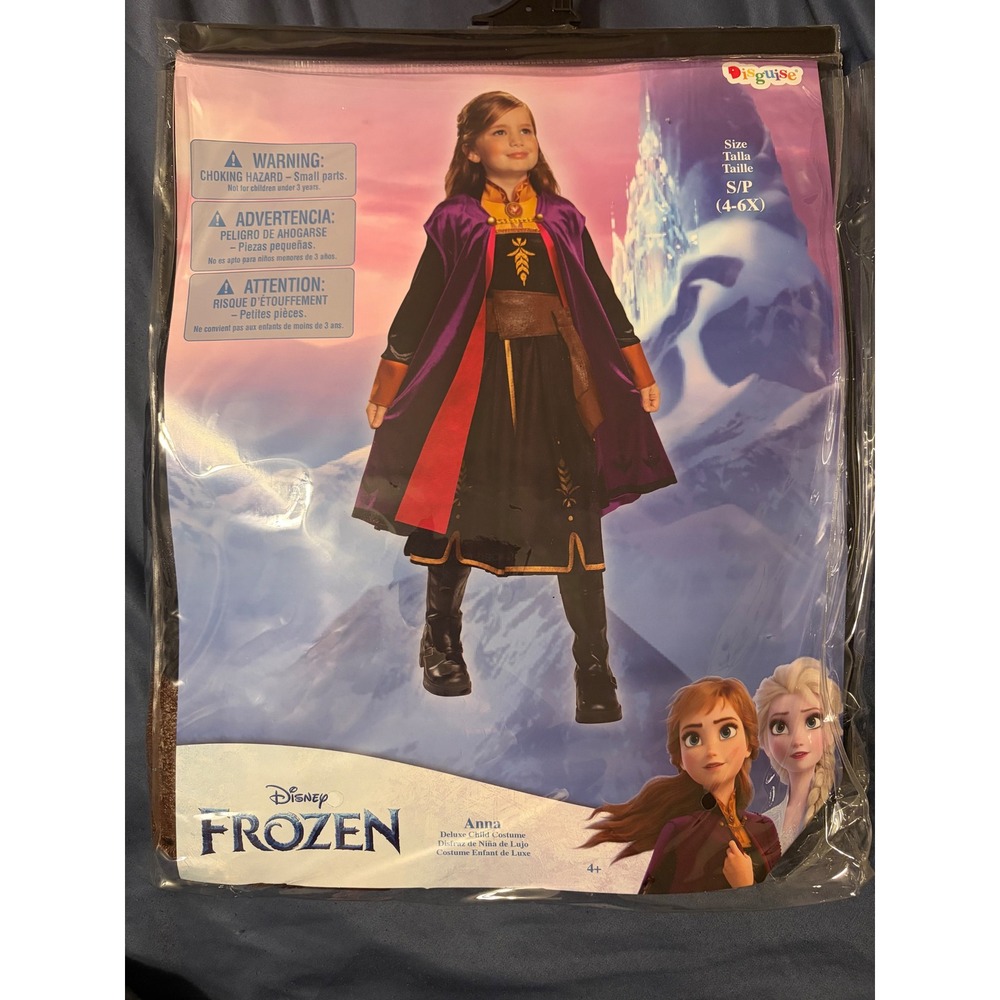 Disney Frozen Anna Deluxe Child Costume Disguise Girls Size S 4-6X Dress & Cape